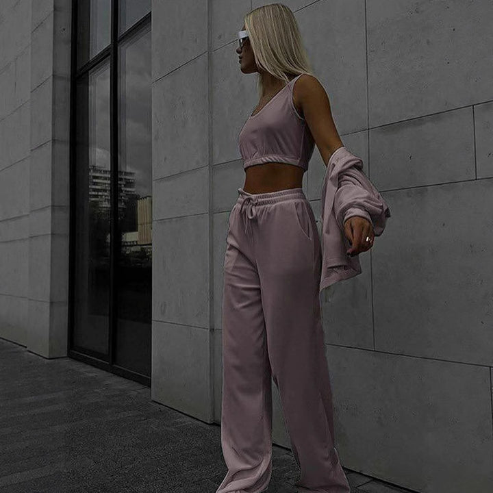 Damen sportliches Freizeit-Set mit cropped Top und weiter Hose Drune