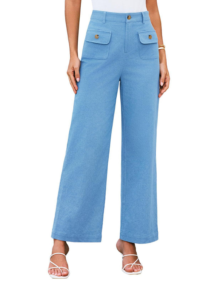 Damen Weit geschnittene Cargo-Hose mit praktischen Taschen und hohem Bund Drune