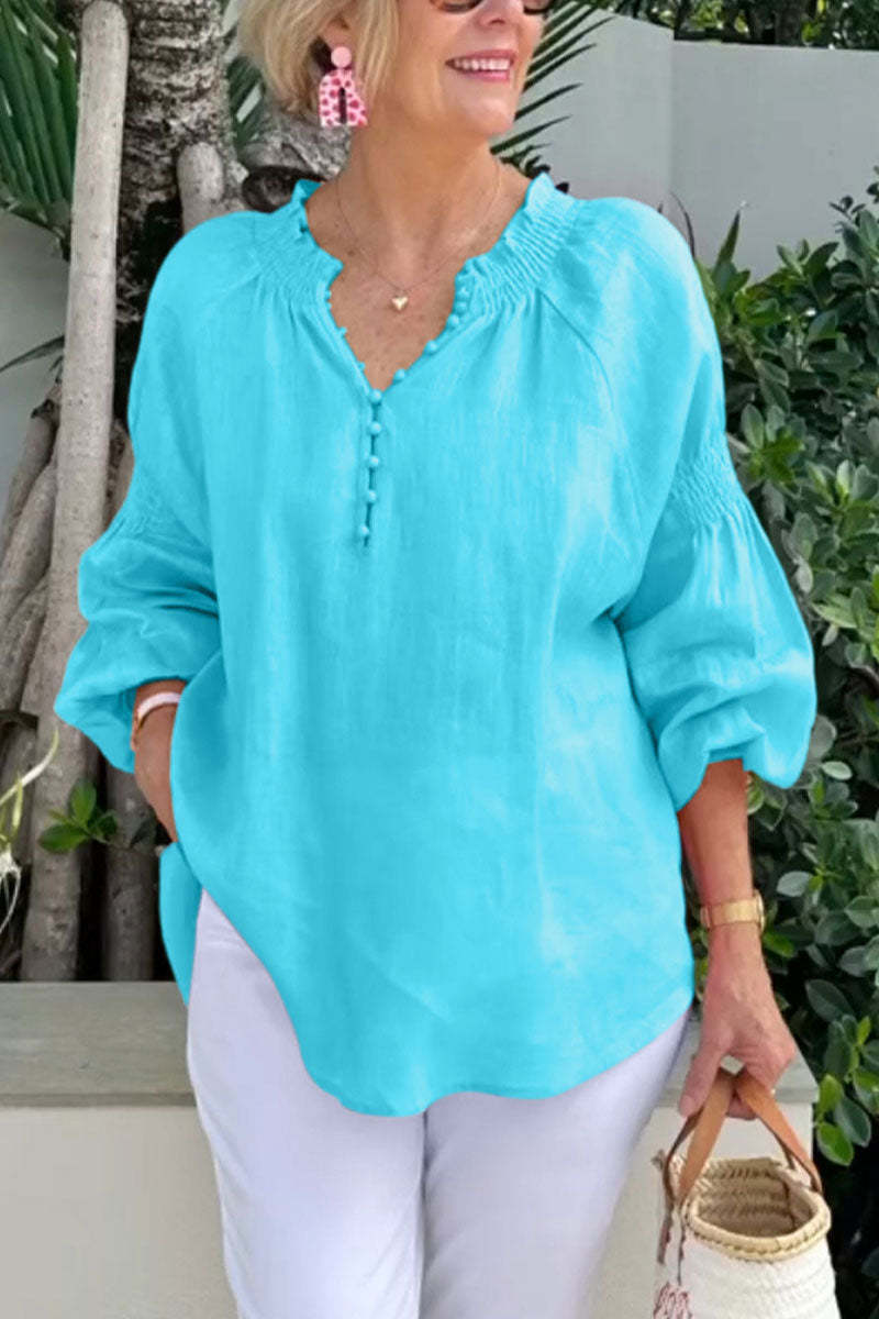 Damen luftige Bluse mit Smock-Ärmeln Drune