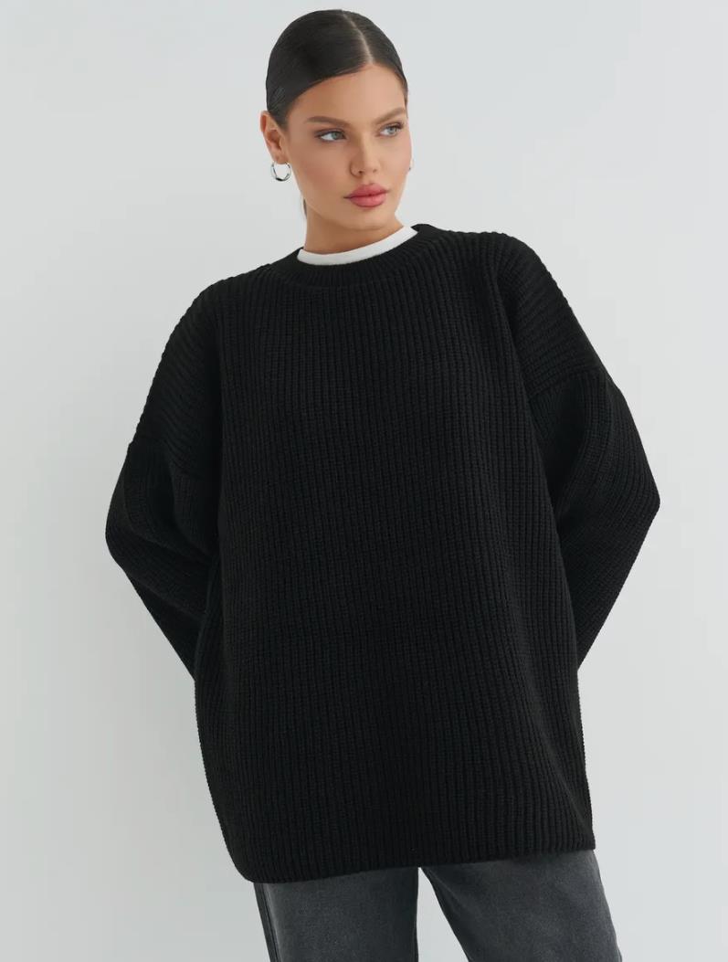 Damen Oversized Strickpullover mit modernen Schnittlinien Drune