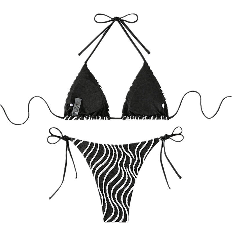 Damen Triangel-Bikini mit verstellbaren Trägern und modischem Streifenmuster Drune