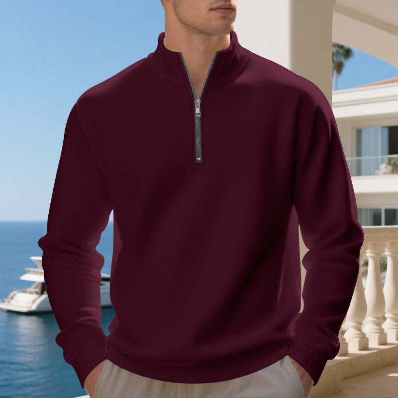 Herren lässiger Stehkragenpullover mit funktionalem Reißverschluss Drune