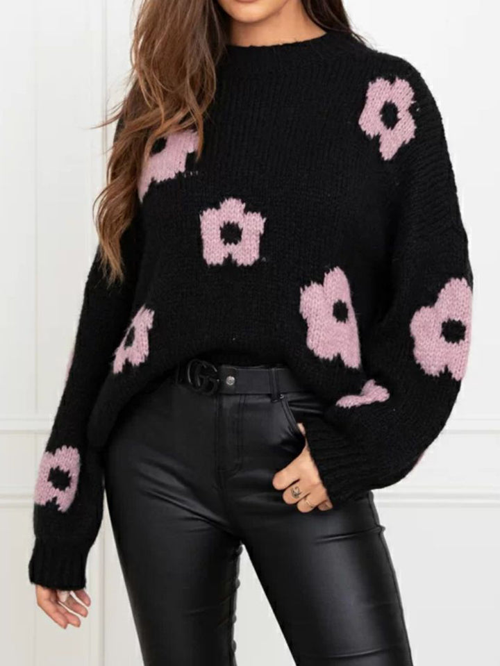 Damen gemütlicher Strickpullover mit floralem Muster WS