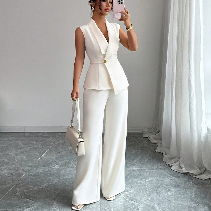 Damen elegantes Hosenanzug-Set mit schickem Reverskragen und modischen Weitbeinen Drune