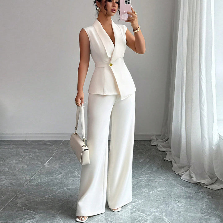 Damen elegantes Hosenanzug-Set mit schickem Reverskragen und modischen Weitbeinen Drune