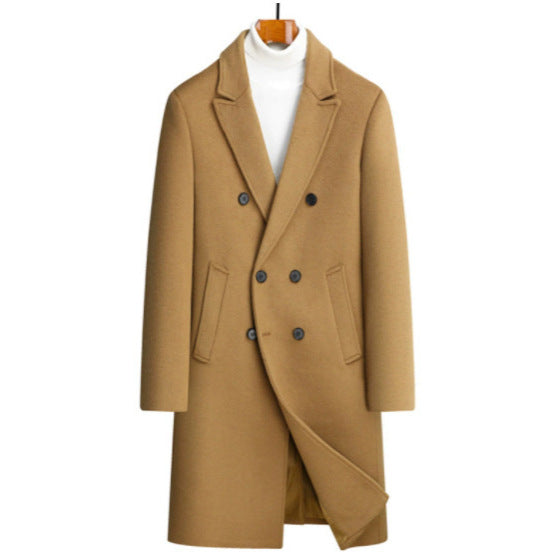 Herren eleganter Wollmantel mit doppelter Knopfleiste und dekorativem Revers Drune