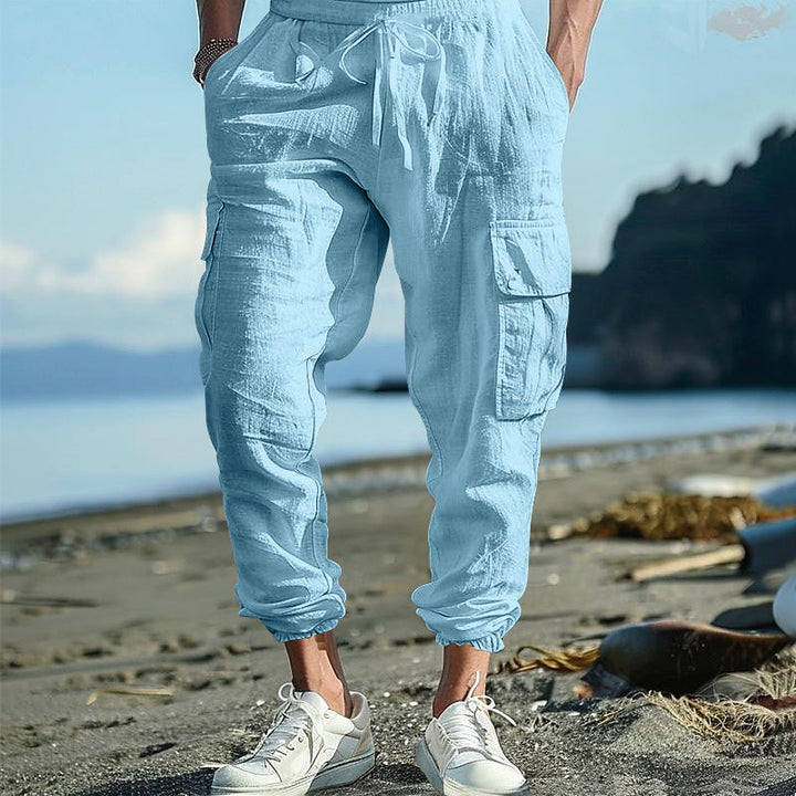 Herren luftige Cargo-Hose mit elastischem Bund und seitlichen Taschen Drune