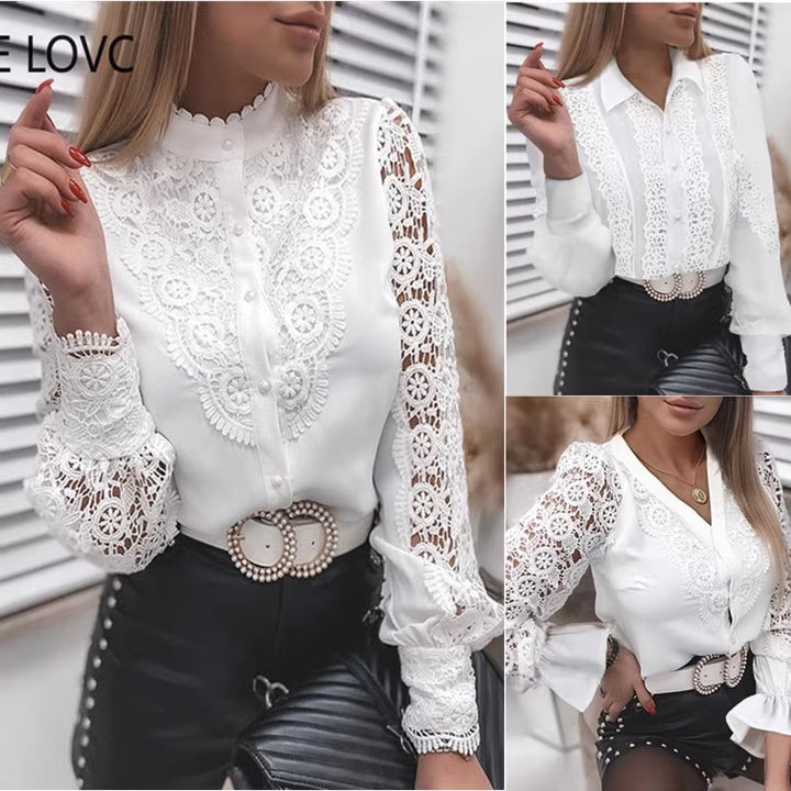 Damen elegante Bluse mit Rüschendetails Drune