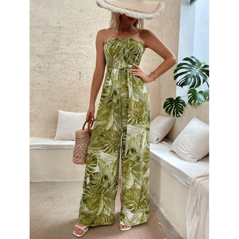 Damen Palazzo Jumpsuit mit floralen Mustern und elastischem Oberteil Drune