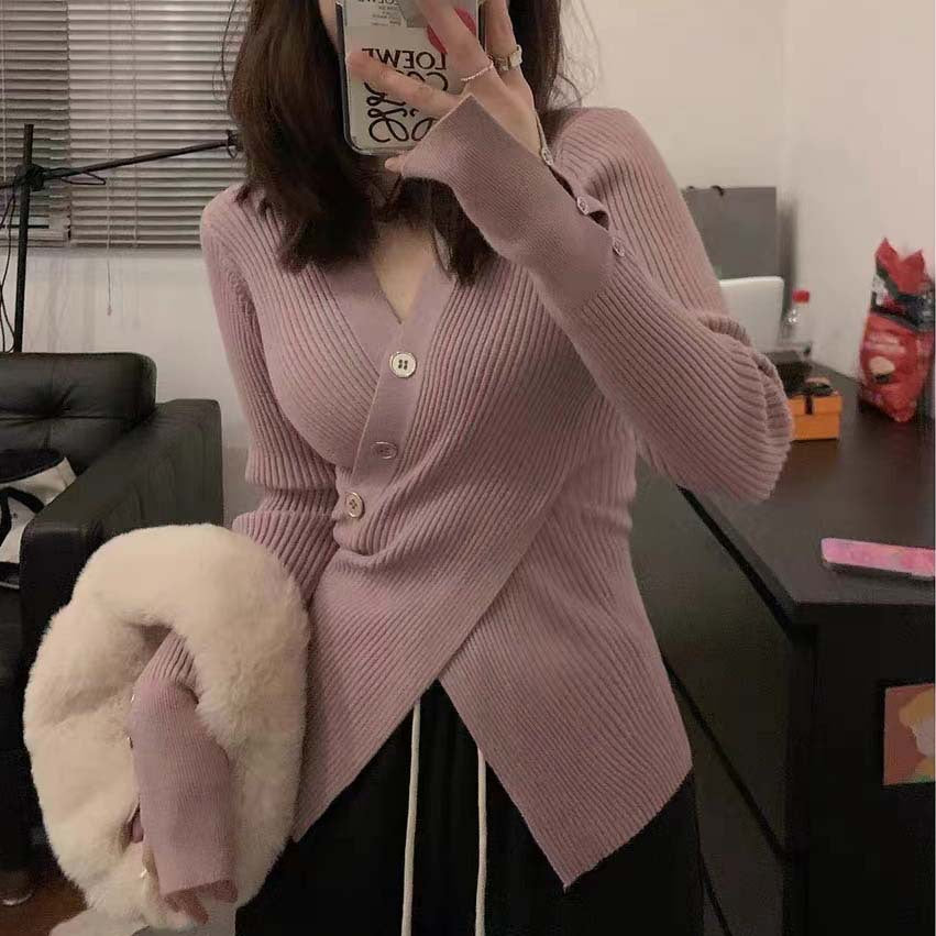 Damen Strickjacke mit asymmetrischem Schnitt und dekorativen Knöpfen Drune