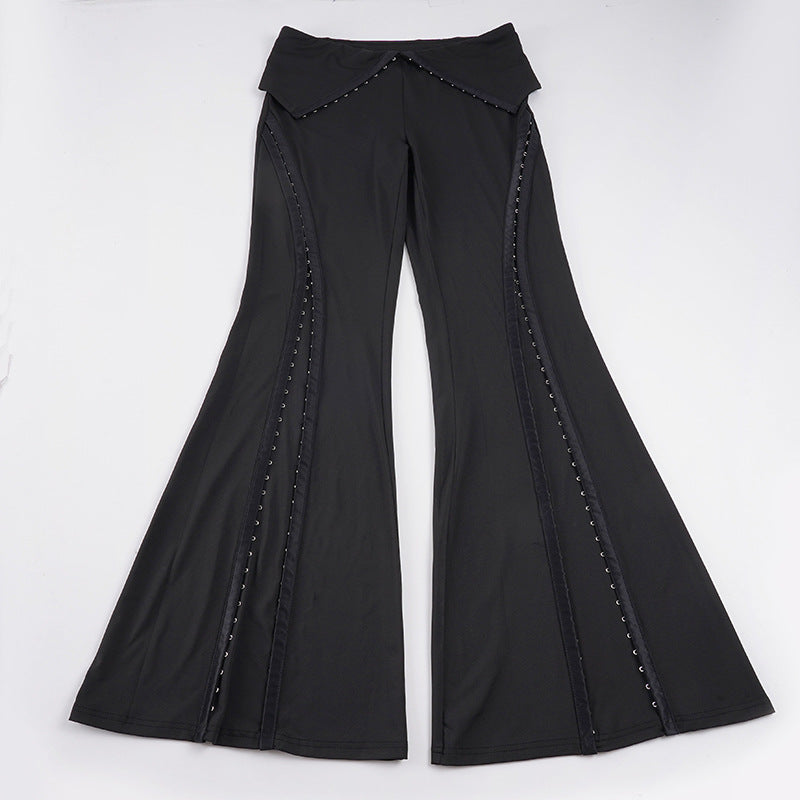 Damen Flared-Leggings mit dekorativen Nieten Drune