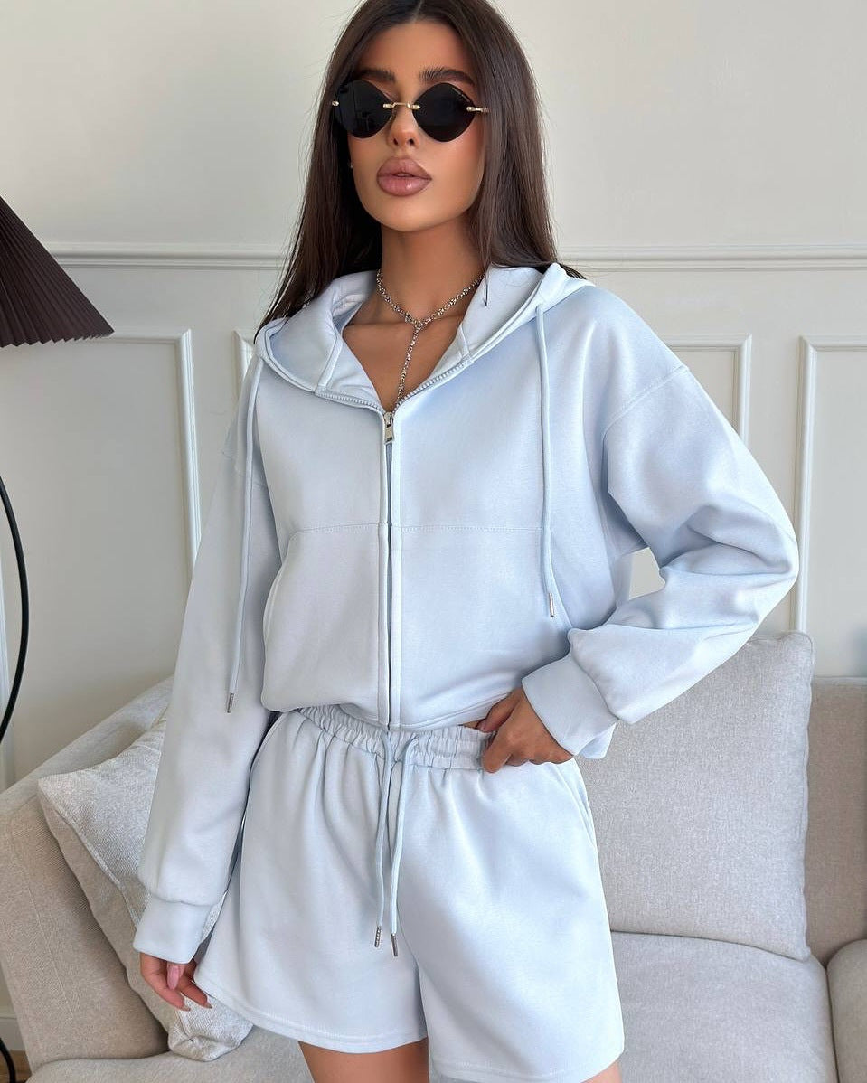 Damen lässiger Hoodie und Shorts Set mit weitem Schnitt und atmungsaktivem Material Drune