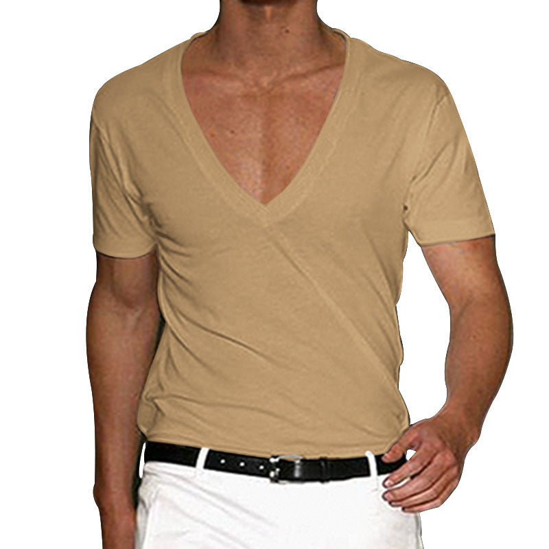Herren nan tief ausgeschnittenes V-Ausschnitt Kurzarmshirt aus Baumwollstretch mit tailliertem Schnitt Drune