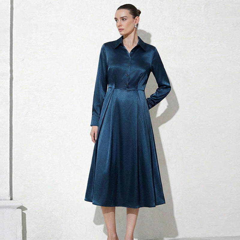 Damen Midi Hemdblusenkleid mit seidigem Glanz Drune