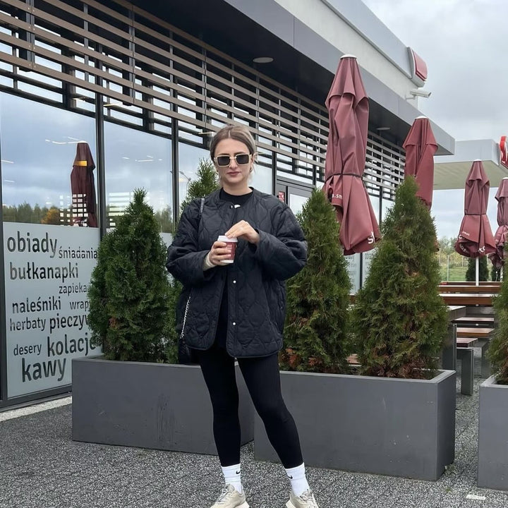 Damen gesteppte Übergangsjacke mit praktischen Taschen und Rundhalsausschnitt Drune