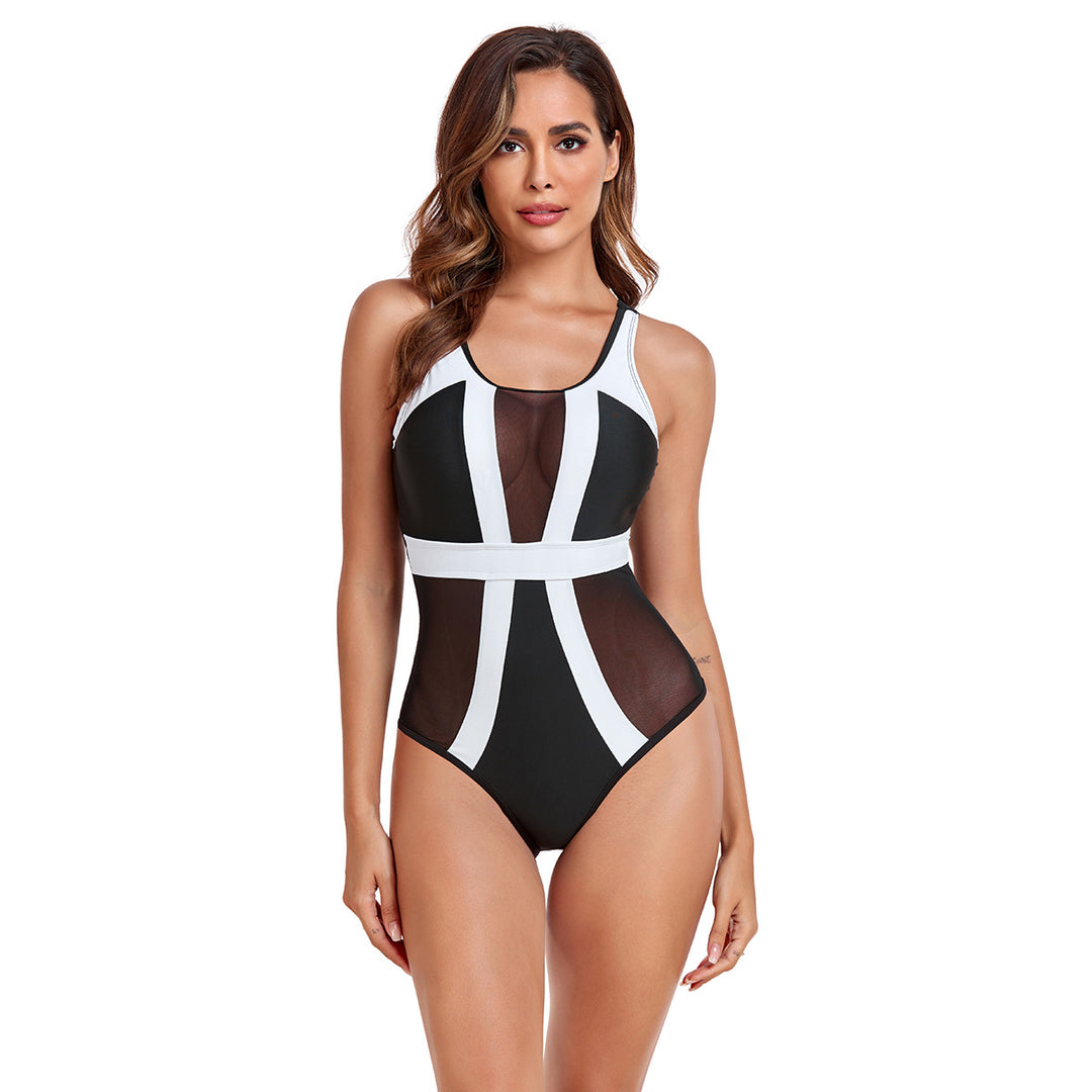 Damen Sportlicher Einteiler Badeanzug mit modernem Mesh-Design Drune