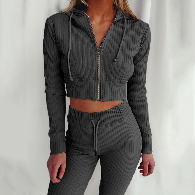 Damen Sportliches cropped Hoodie-Set mit feinem Rippdesign und hohem Tragekomfort Drune