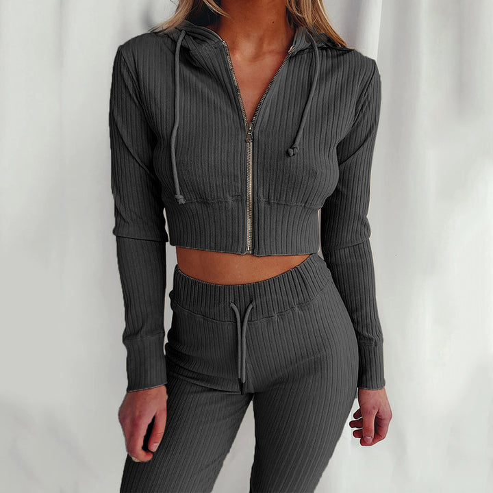 Damen Sportliches cropped Hoodie-Set mit feinem Rippdesign und hohem Tragekomfort Drune