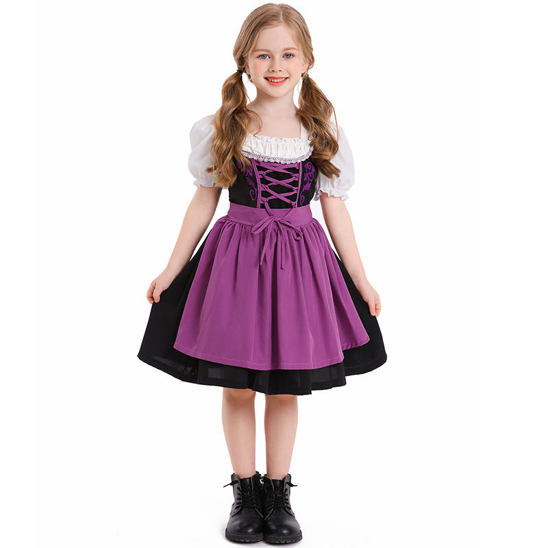 Damen nan trachtiges Dirndlkleid mit geschnürtem Mieder, Puffärmeln und abnehmbarer Schürze Drune
