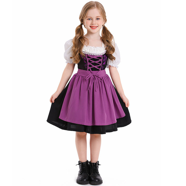 Damen nan trachtiges Dirndlkleid mit geschnürtem Mieder, Puffärmeln und abnehmbarer Schürze Drune