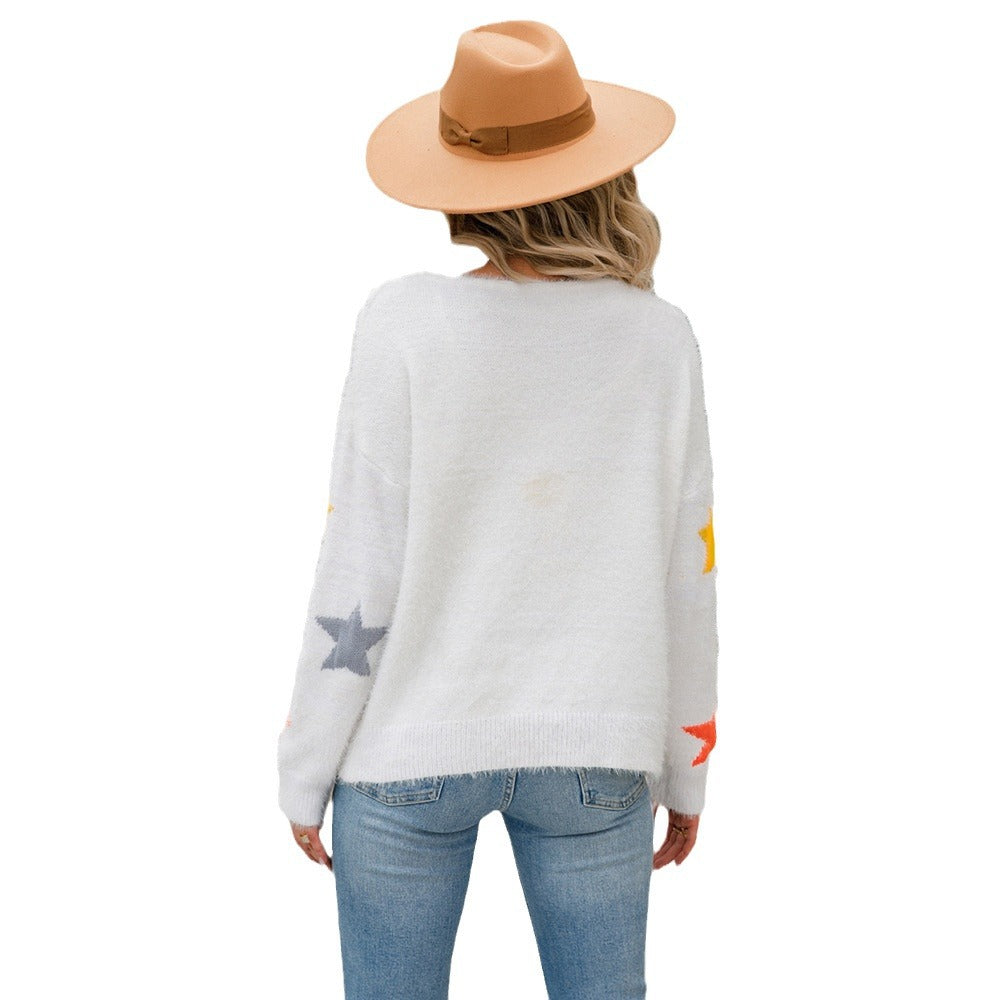 Damen modischer Pullover mit Sternenmotiv Drune