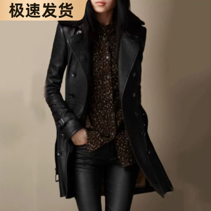 Damen Lederjacke mit umschlagbarem Kragen und hochwertigen Details Drune