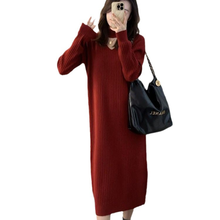 Damen Strickkleid mit tiefem V-Ausschnitt und elegantem Rippdesign Drune
