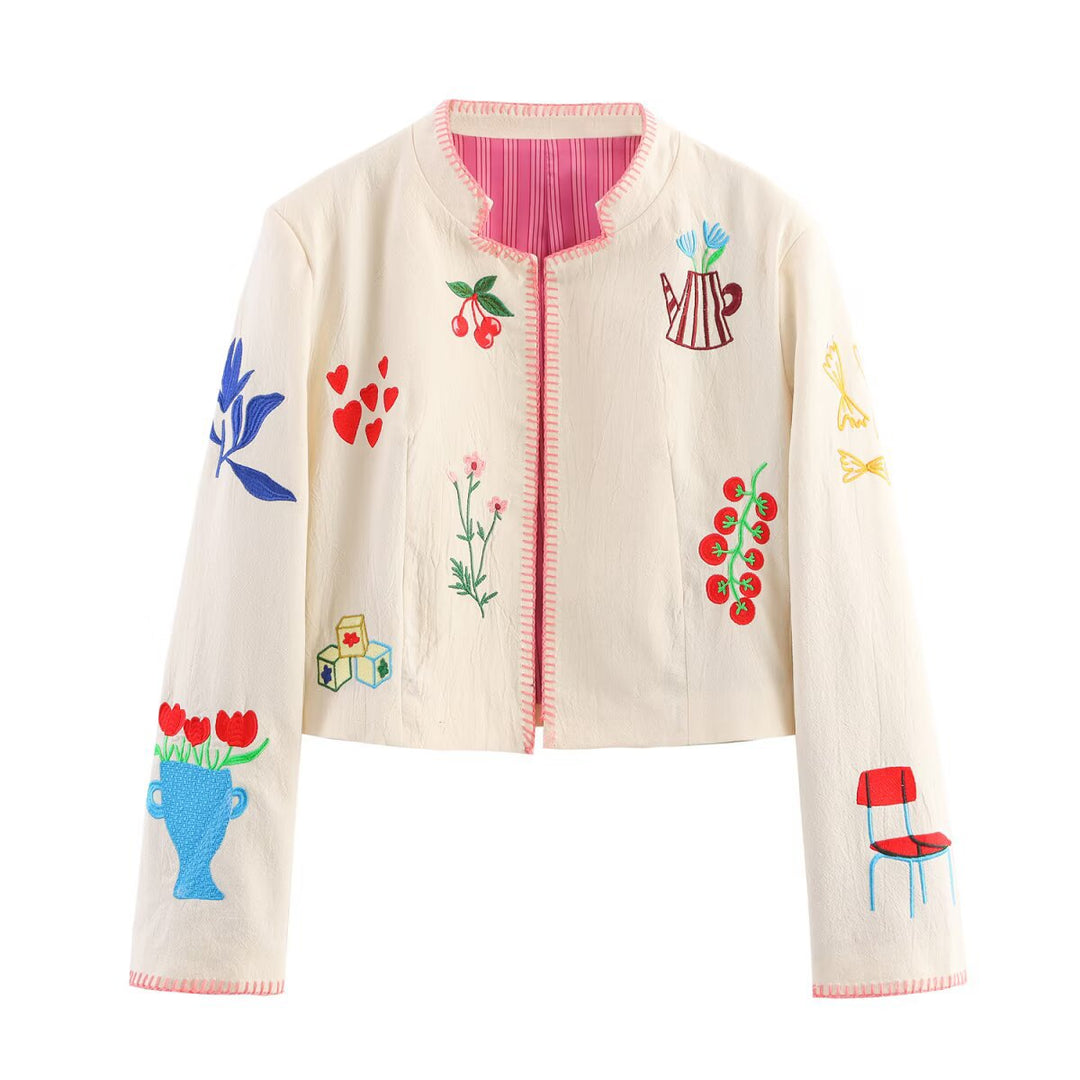 Damen modische Bomberjacke mit bunten Stickereien Drune