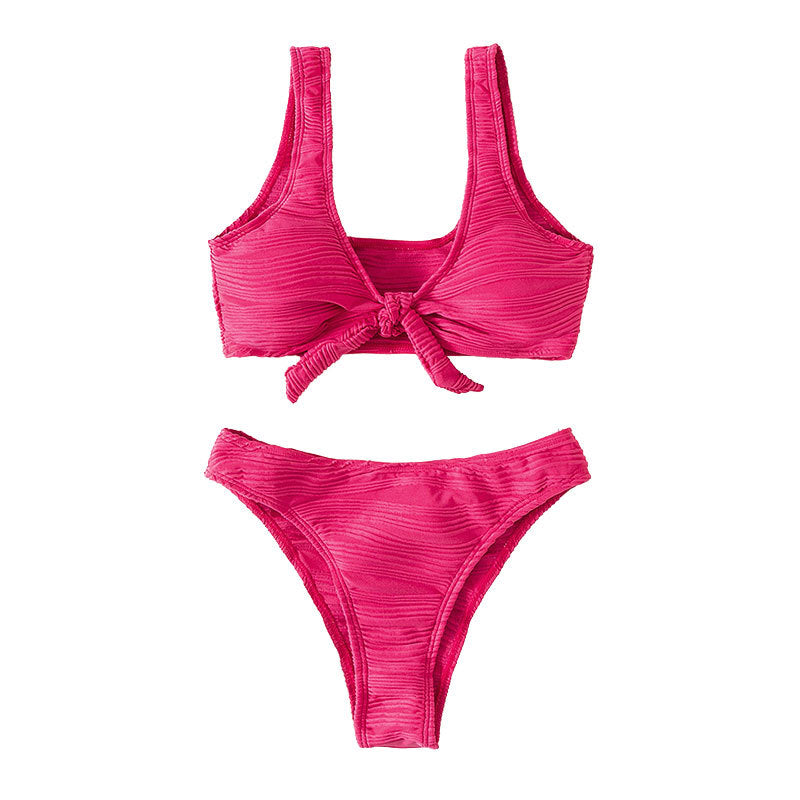 Damen Bandeau-Bikini mit raffiniertem Knoten-Design und hohem Beinausschnitt Drune