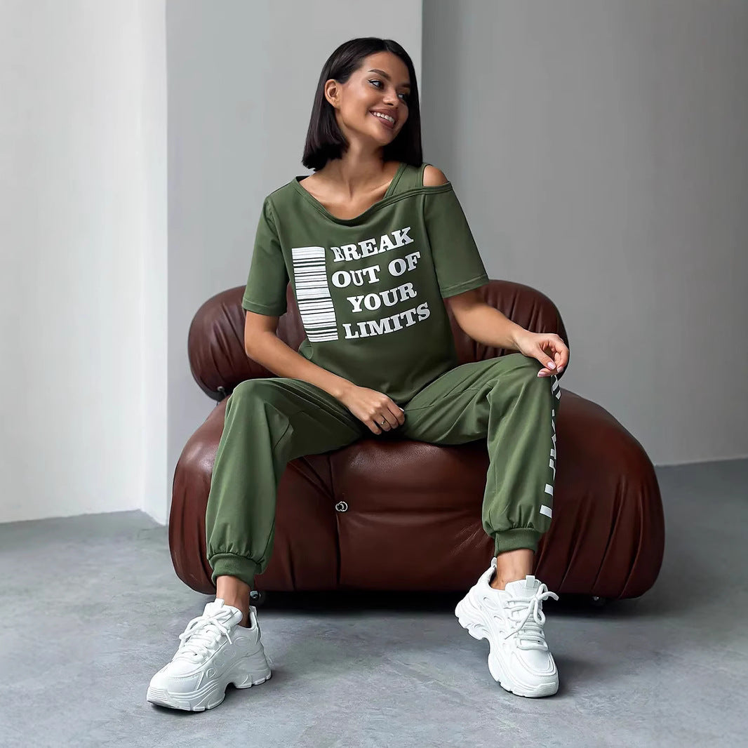 Damen modernes Sport-Set mit ausschnitt und grafischem Print Drune