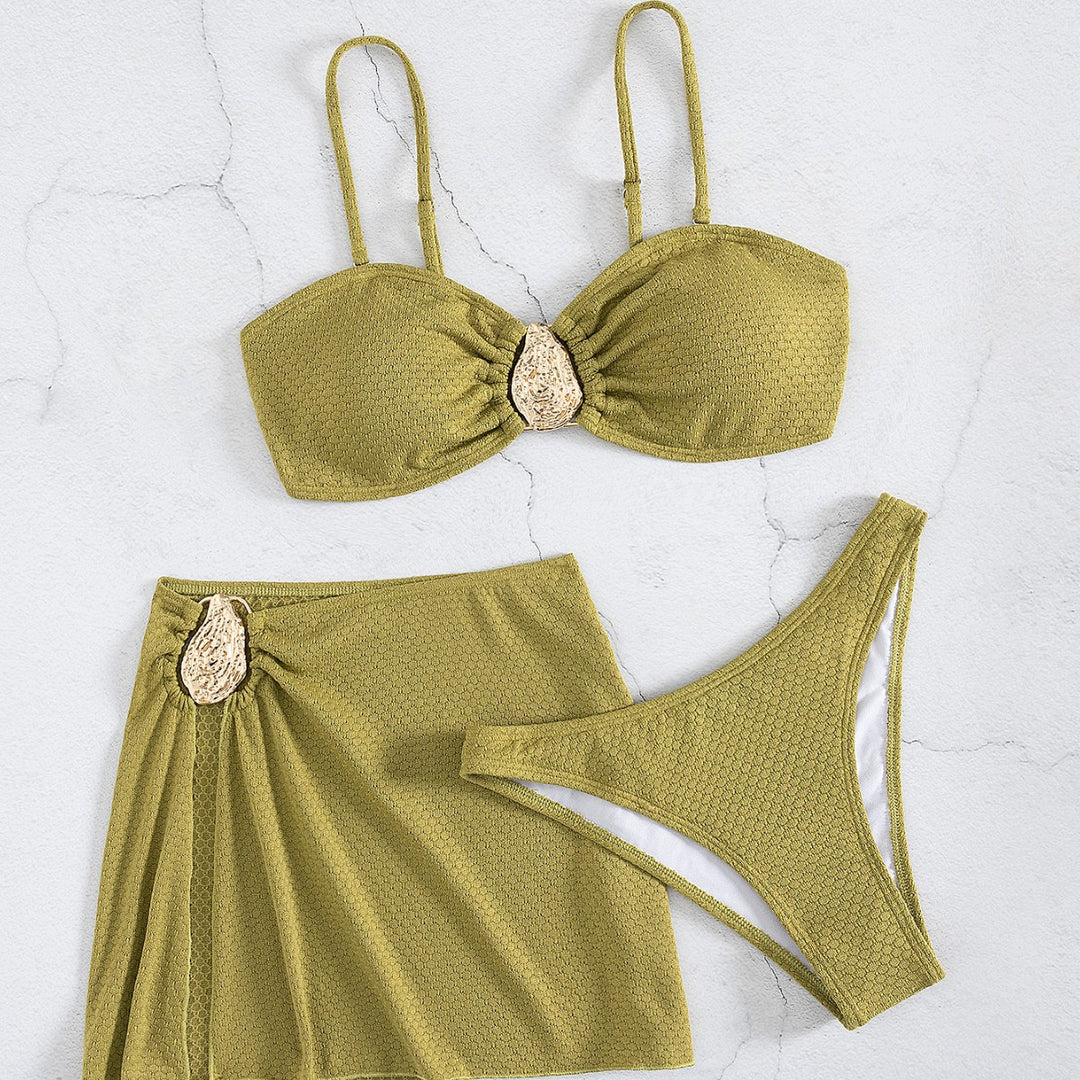 Damen Bikini-Set mit schimmerndem Stoff und eleganter Raffung Drune