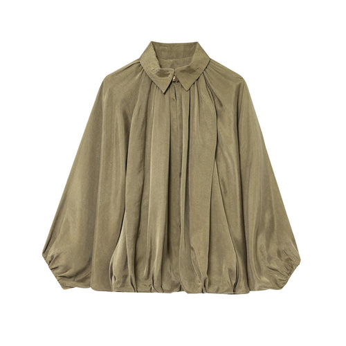 Damen Plissee-Bluse mit elegantem Stehkragen Drune