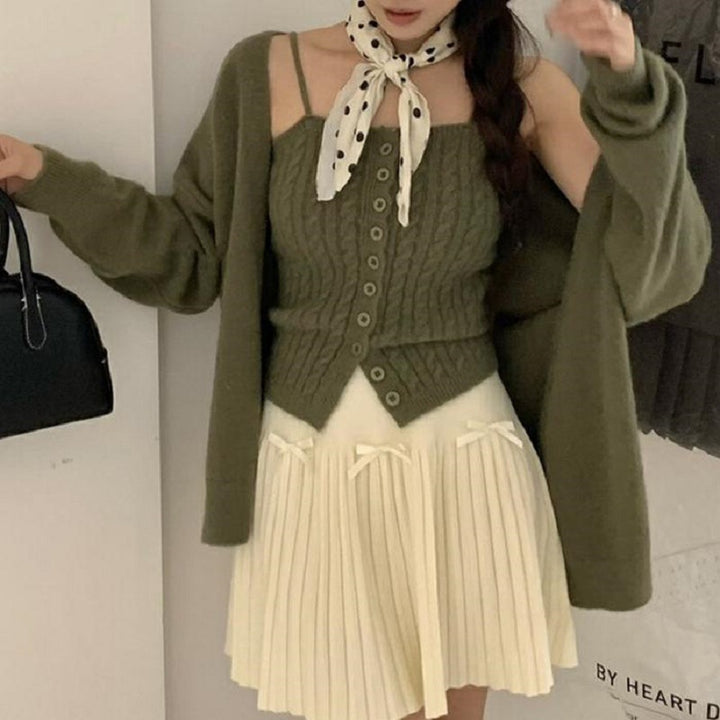 Damen Strickset mit Knopfleiste und lässigem Design Drune