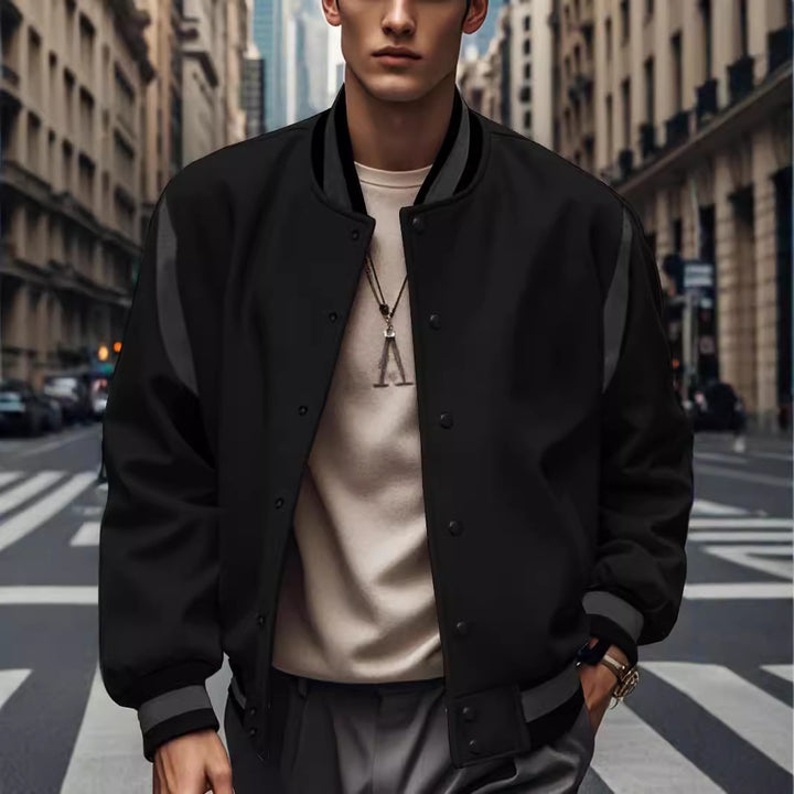 Herren Sportliche Collegejacke mit kontrastrierenden Ärmeln und Knopfdetails Drune