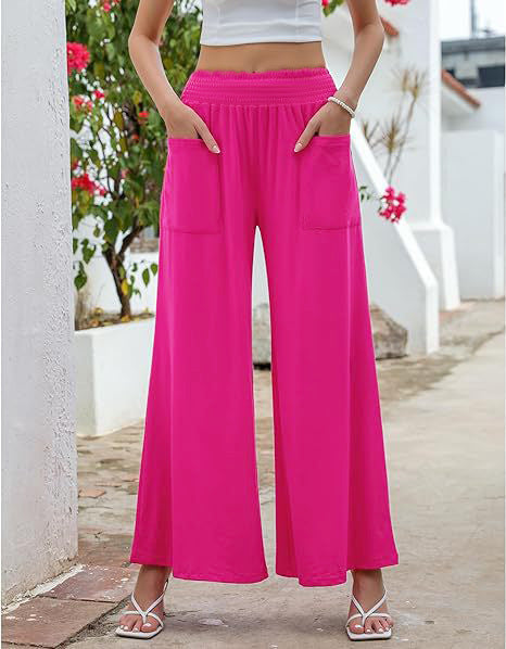 Damen Weit geschnittene Palazzo-Hose mit elastischem Bund und praktischen Taschen Drune