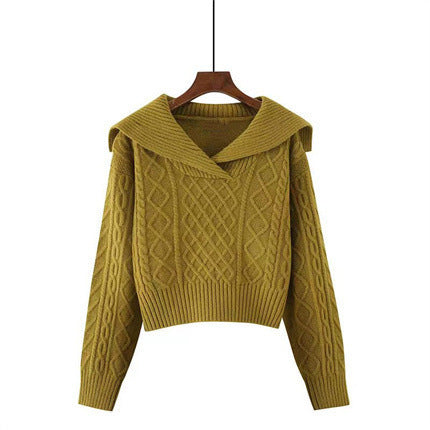 Damen Strickpullover mit weitem Kragen und raffiniertem Zopfmuster Drune