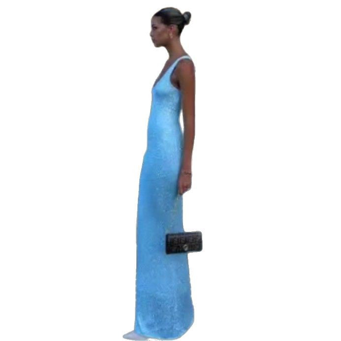 Damen nan schlankes Etui-Abendkleid mit Spaghettiträgern und dezentem Glitzereffekt Drune