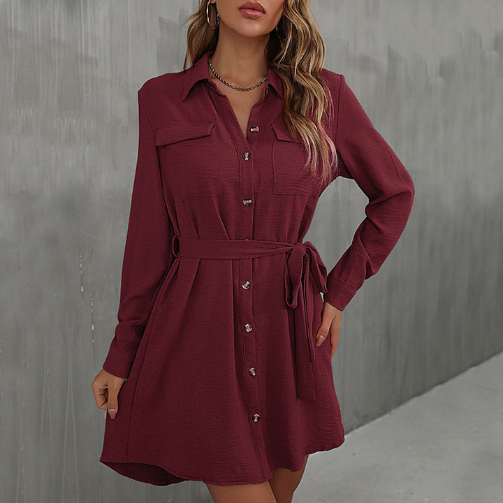 Damen Hemdblusenkleid mit taillierbarem Gürtel und eleganten Knopfdetails Drune