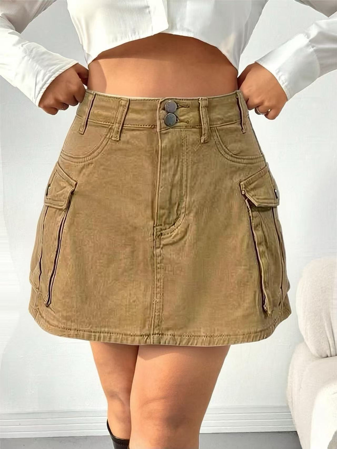 Damen Denim-Minirock mit aufgesetzten Taschen und modernen Details Drune