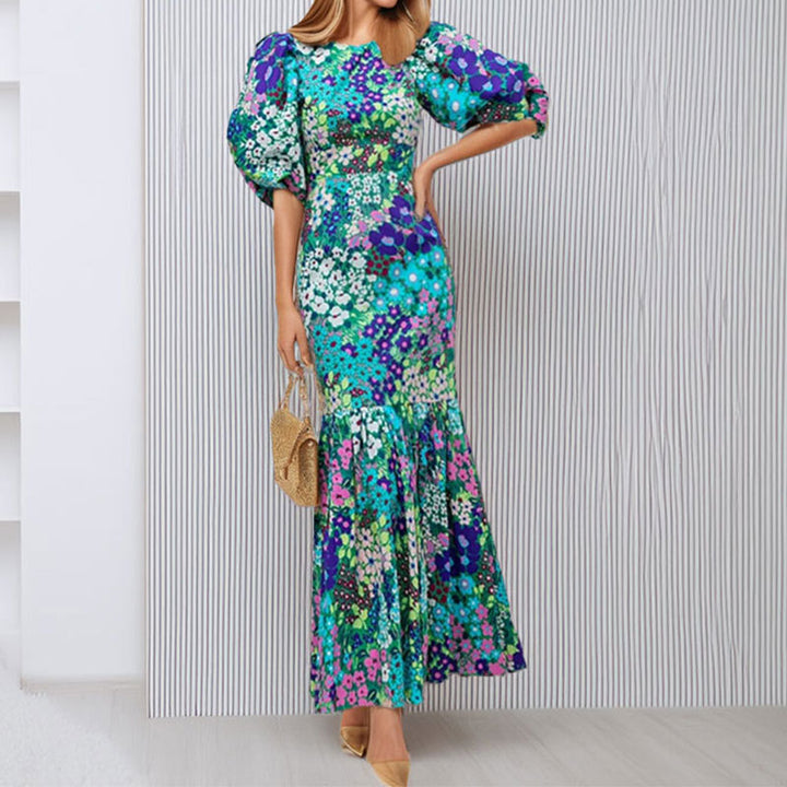 Damen Maxikleid mit voluminösen Ärmeln und eleganter Rüschendetail Drune