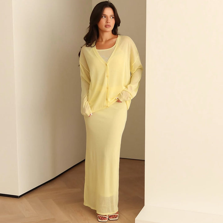 Damen langes Joint-Kleid mit offenem Cardigan Drune