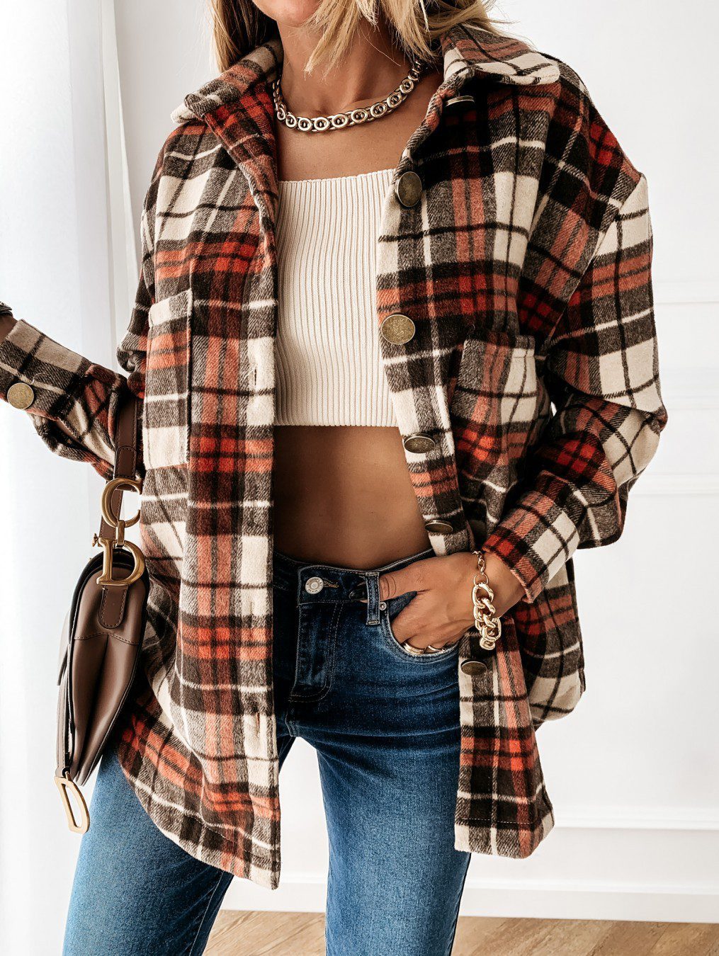 Drune | Oversized Hemdjacke Karomuster Lässiger Chic