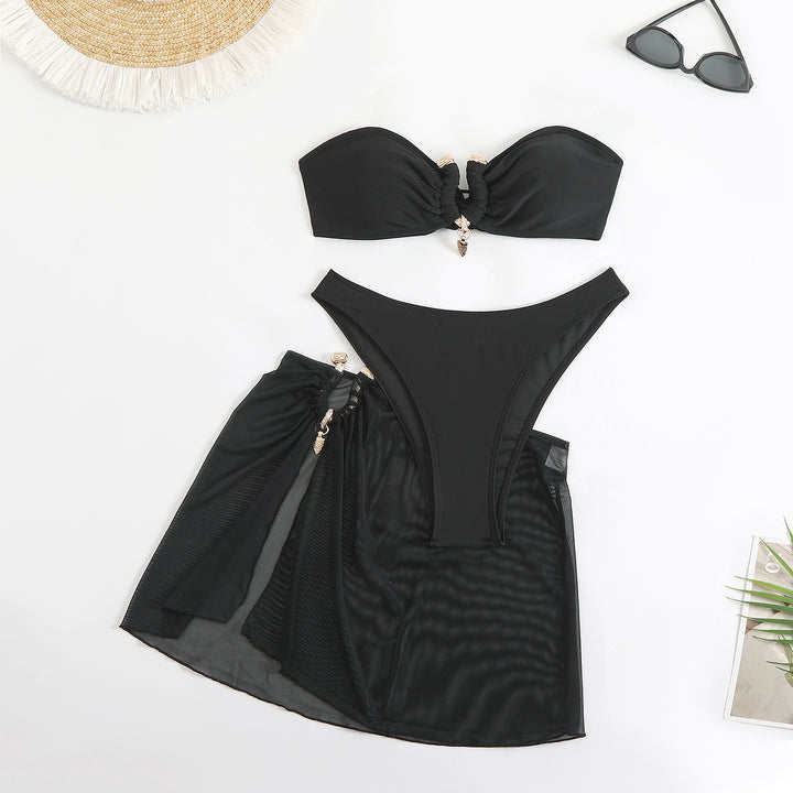 Damen Bikini-Set mit modisch gerafftem Oberteil und elegantem Wickelrock Drune
