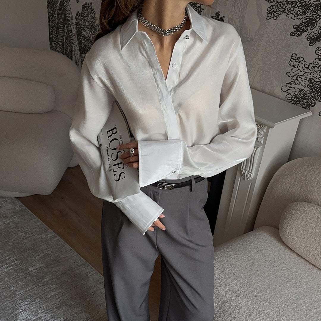 Damen elegante Bluse mit anpassbarem Manschettendesign und Knopfdetails Drune