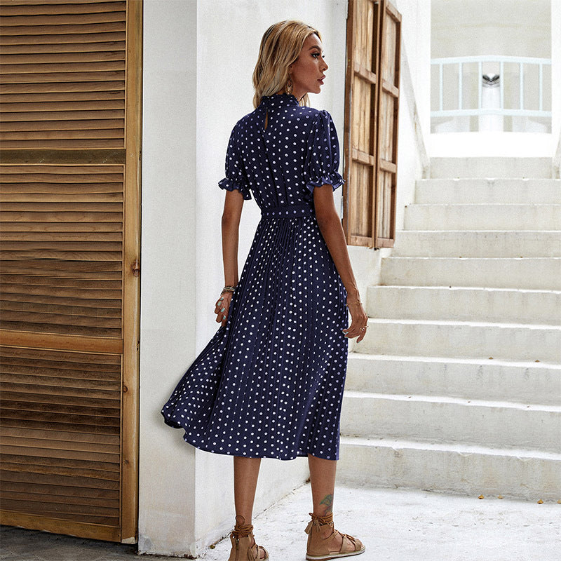 Damen Sommerliches Midikleid mit eleganten Puffärmeln und Taillengürtel Drune