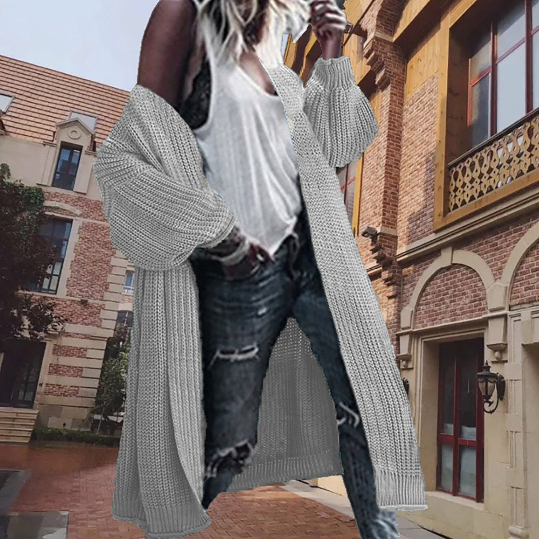 Damen Grobstrick Cardigan mit voluminösen Ärmeln und großen Taschen Drune