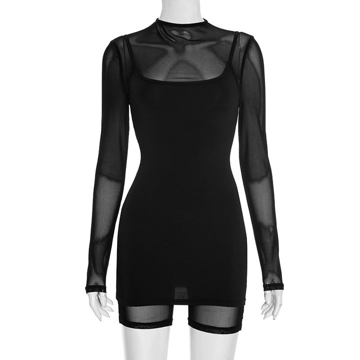 Damen Körperbetontes Longsleeve-Overall mit transparenten Ärmeln und figurformendem Schnitt Drune