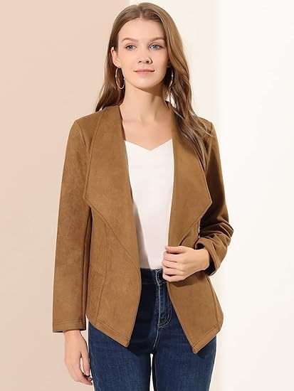 Damen Kunstlederblazer mit lässigem Schnitt und modischem Revers Drune