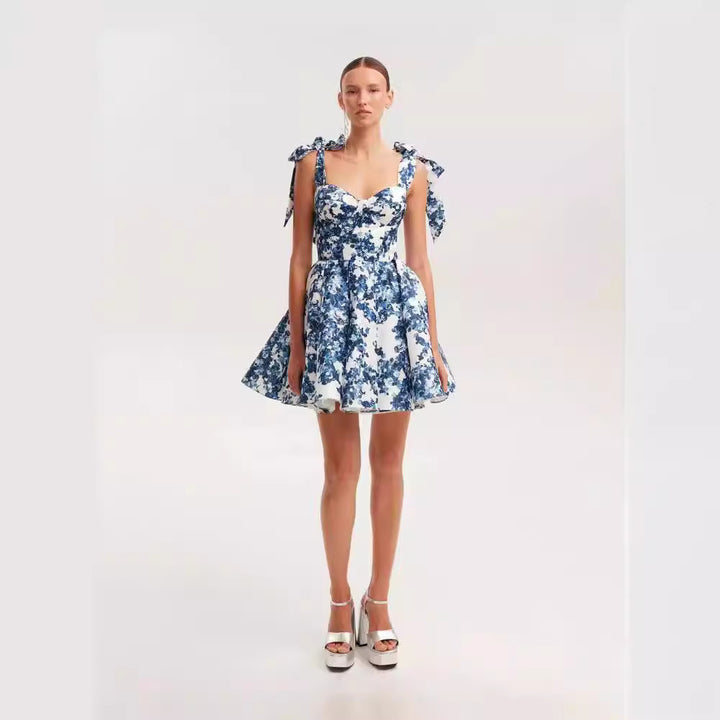Damen Verspieltes Minikleid mit floralem Design und raffinierten Trägern Drune