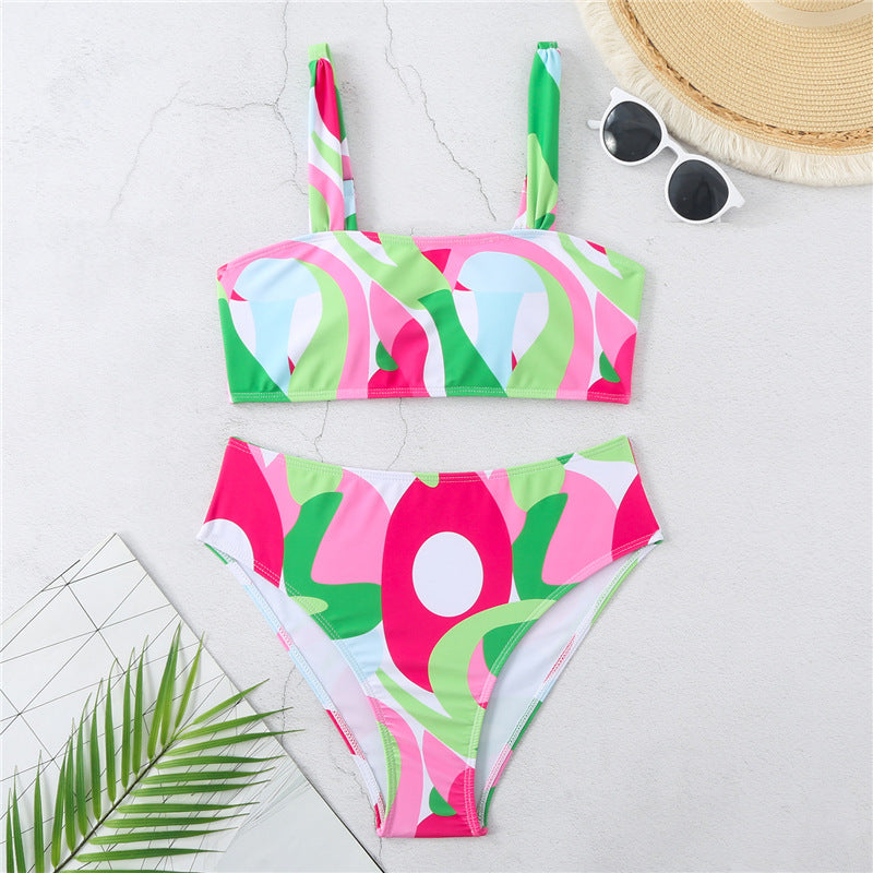 Damen Hochgeschnittener Bikini mit kreativen grafischen Musterdetails Drune